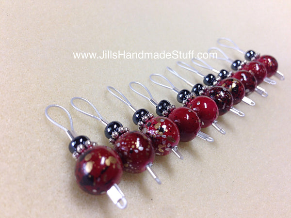 Red Stitch Markers for Knitting, Flexible Wire Loop Knitting Markers, Snag Free