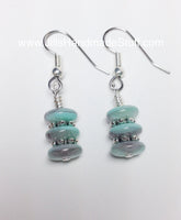 Aqua Beaded Earrings, French Hook Dangle Earrings