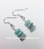 Aqua Beaded Earrings, French Hook Dangle Earrings