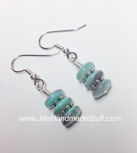 Aqua Beaded Earrings, French Hook Dangle Earrings