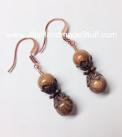 Antique Copper Dangle Earrings, Jasper Earrings