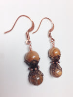 Antique Copper Dangle Earrings, Jasper Earrings