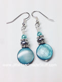 Teal Circle Dangle Earrings | Surgical Steel French Hook Wire Earrings | Mother&#39;s Day Gift |