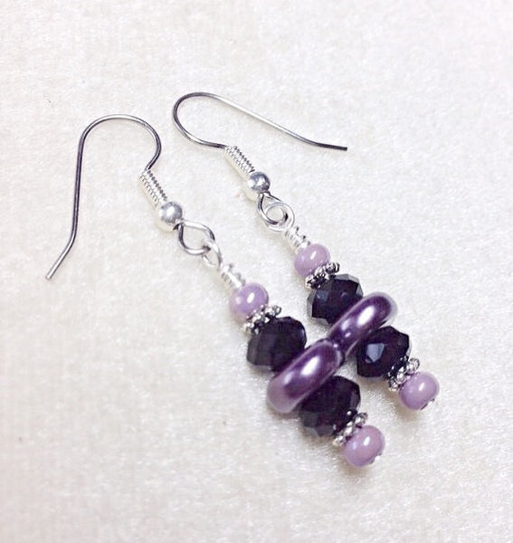 Purple Dangle Earrings with French Hook Ear Wires
