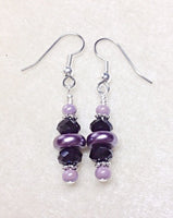 Purple Dangle Earrings with French Hook Ear Wires