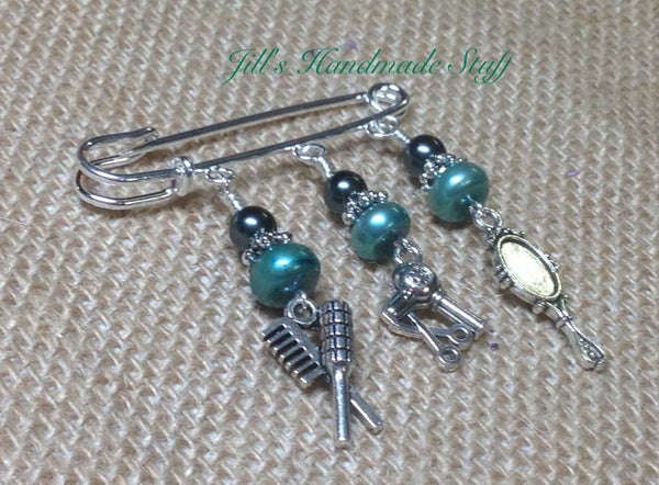 Hair Stylist Beaded Kilt Pin- Beautician Jewelry - Scarf, Shawl or Purse Charm Pin- Gift for Hairdresser |