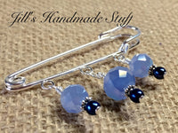 Blue Kilt Pin, Beaded Shawl Pin, Safety Pin Brooch