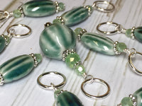 Green Stripes Stitch Markers, Snag Free Beaded Knitting Progress Marker, Gift for Knitters |